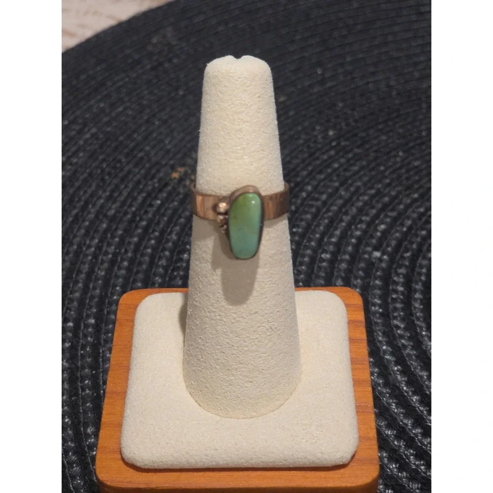 Artisan Copper Green Turquoise Color Ring Handmade Southwestern Band Size 5.5